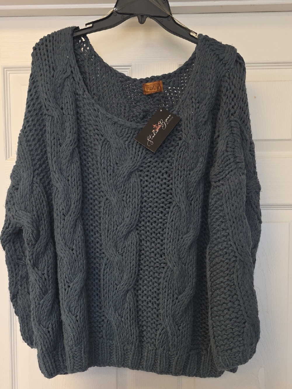 Pol Chunky Cable Knit Sweater - Slate Blue